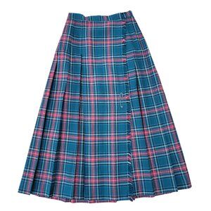 Vintage Green Tartan Plaid Pleated Wool Wrap Skirt 4 USA Scottish Kilt